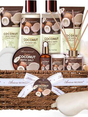 Spa Gift Baskets for Women, Coconut Bath Gift Set for Women